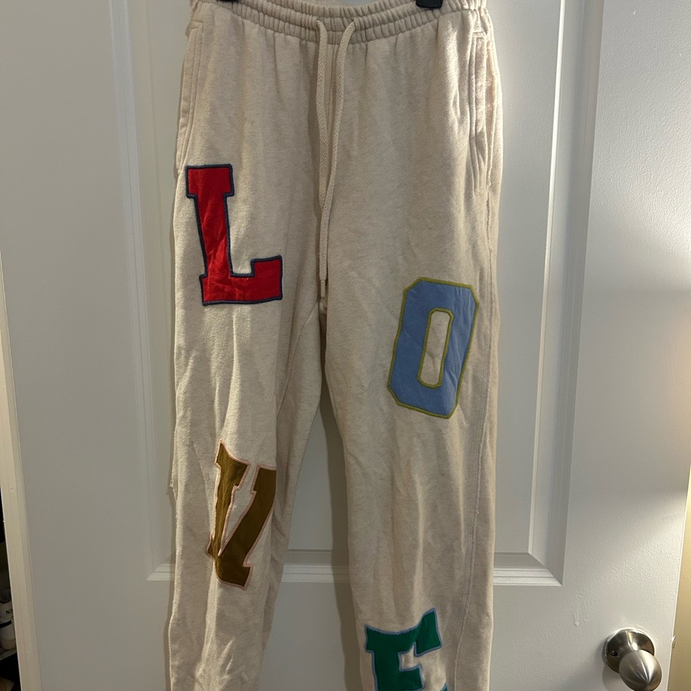 Aerie Red and Cream Sweatpants with Vibrant Letter Details